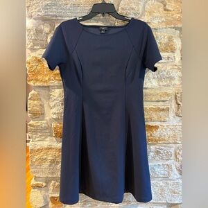 Ann Taylor factory navy blue mini skater dress short sleeve stretchy SP petite